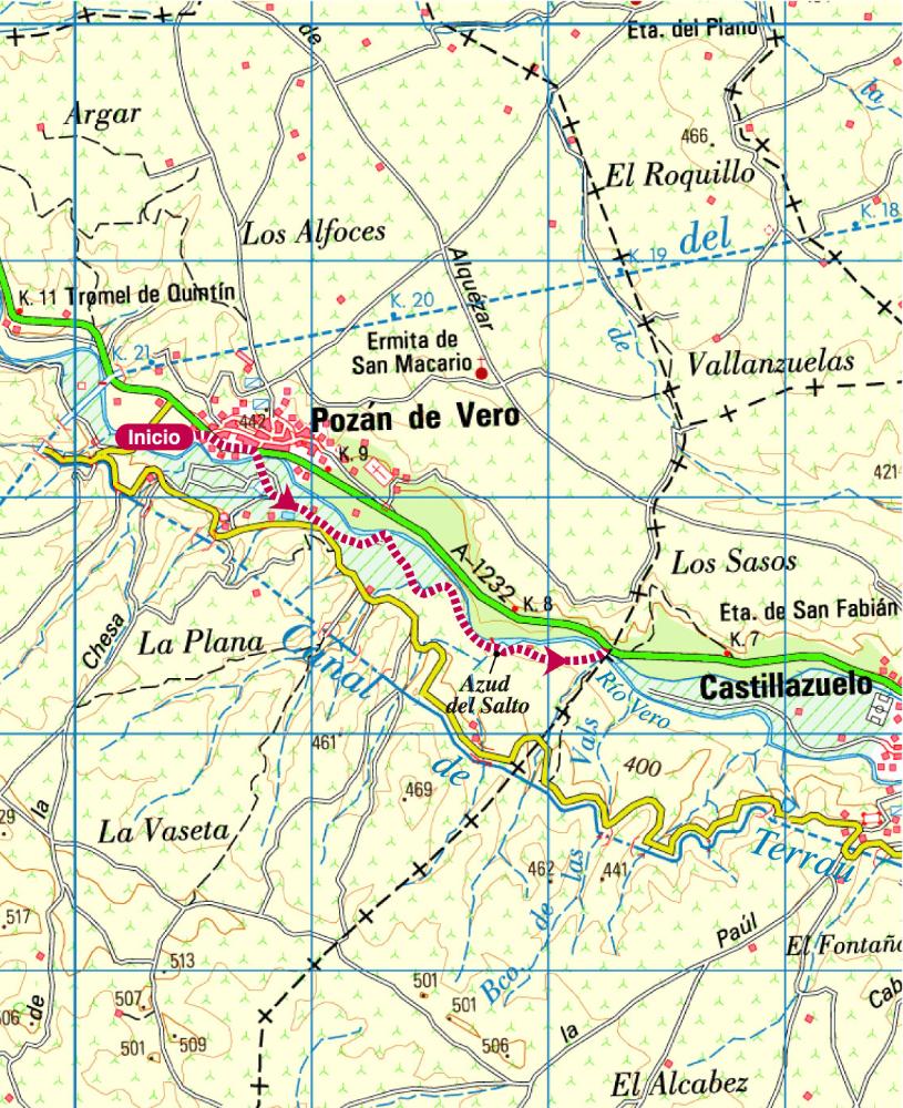 Imagen: Mapa ruta senda de los azudes de Pozán de Vero